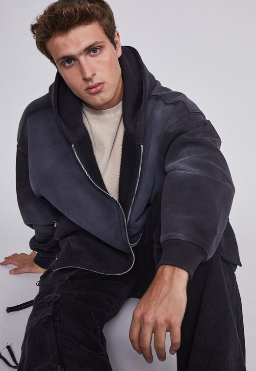 Poleron Hombre Cropped Lavado Negro Sioux
